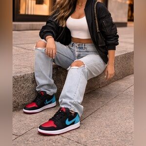 Air Jordan 1’s retro low OG Women’s Sneakers Black Red powdered blue Pre-loved